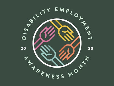 National Disability Employment Awareness Month badge branding character disabled graphic design hand handicap handicapped hands icon illustration line art lines logo minimal sticker vector