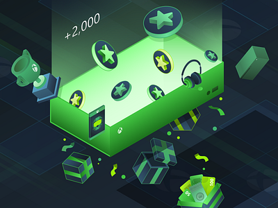 Microsoft Rewards Refresh - Monthly Challenge 3d achievement app branding gradient graphic design icon illustration isometric minimal rewards vector xbox