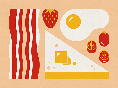 Breakfast bacon cherry tomatoes design egg food geometric illustration mid century modern strawberry stylized toast