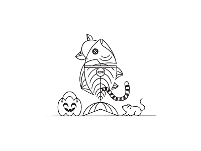 Vectober 01 – Fish cat costume costume design fish halloween illustration inktober inktober 2020 line drawing mouse pals skeleton stylized vectober vectober 2020