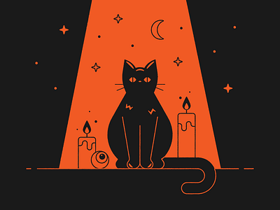 Vectober 30 – Ominous black cat candles creepy design halloween illustration inktober moon ominous spooky spoopy stars stylized vectober vector