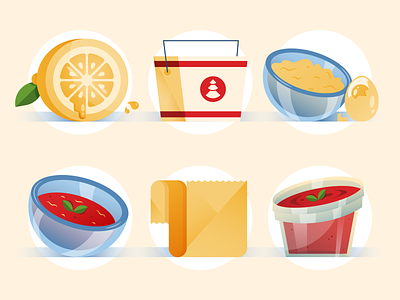 What You Can and Can't Put in a Microwave design food funky glass bowl gradients illustration lemon parchment paper plastic container scrambled eggs stylized take out tomato soup vector