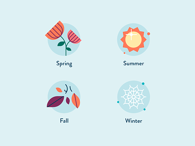 Seasons fall flowers icons illustration leaves seasons simple snowflake spring stylized summer sun vector winter