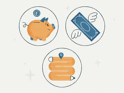 Finance Icons design flexible work location icons illustration money piggy bank stylized