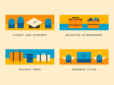 Work Benefits charity debt design illustration money new job student loans stylized travel