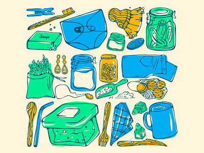 Zero Waste bamboo design drawing eco friendly hand drawn illustration jars reusable stylized zero waste