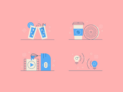 👯 Illustrations bagel coffee drinks hand mixer iconset illustration line design share ideas stylized vector
