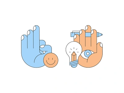 Hands design hands illustration lightbulb line meditate pen pencil smiley stress stylized vector visionary