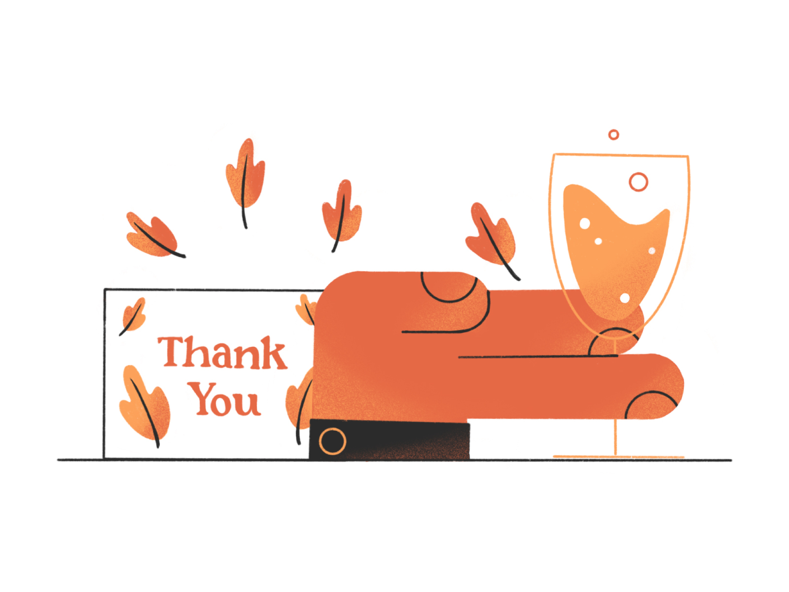 Thank Your Team fall thank you card thank you leaves champagne hand drawing design illustration stylized
