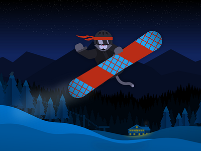 Ninja Cat Winter Snowboarding illustrator night ninjacat snowboard winter