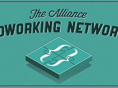 Alliance Coworking Network branding graveyard hero marks ranger wisdom script