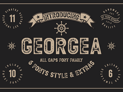 GEORGEA ALL CAPS FONT FAMILY WITH EXTRAS bold brand font grunge hollow logo outline powerful sans serif stamp