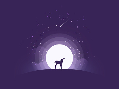 deer & moon alone cloud deer fawn moon night sky