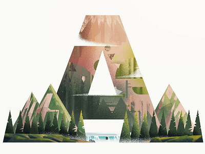 A for ABOVE 36daysoftype a alphabe alps illustratio lake mountains forest