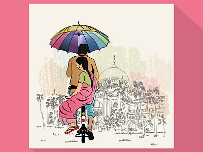 Indian Couple In The Rain art couple indian rain tradition umbrella