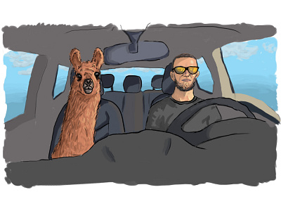 Casual Drive car llama painting