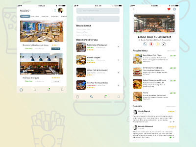 Food App Interface (1/2) app cafe color food menu new restaurant reviews search ui