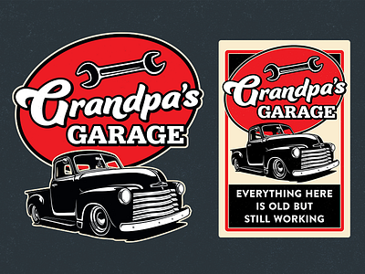 Grandpa's Garage design garage hot rod illustration pickup truck retro truck vector vintage vintage car