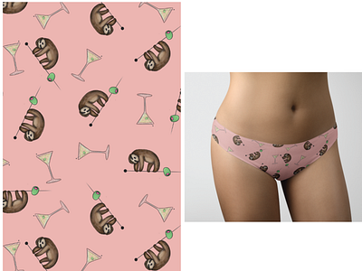 Slothtini Bikini Underwear Design animal animal print apparel design fashion design illustration martini sloth sloth illustration textile print underwear womens