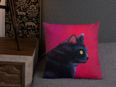 Black Cat Pillow Design cat design cat illustration design digital illustraton illustration textile print