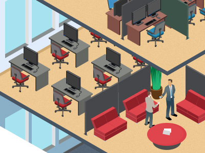 Isometric office infographic 3d cutaway view illustrated illustration infographic inside office inside view isometric office office building x ray building xray
