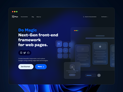 Mojo framework clean dark dark mode frame work framework glass glassmorphism landing landing page ui ux web web design web site webdesign