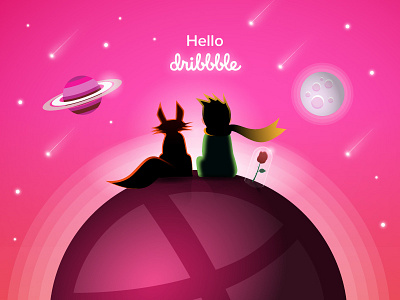 Hello Dribbble first shot hello dribbble illustration illustrator invitation le petit prince space