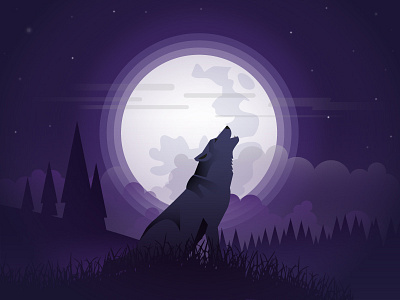 Night Work forest illustration illustrator moon night wolf