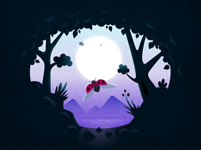 Ladybug in magical forest