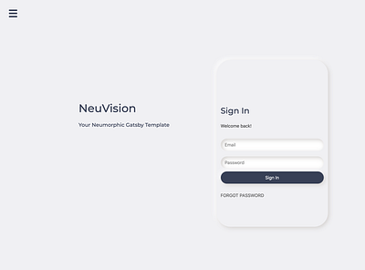 NeuVision gatsby landing page login menubar neumorphic