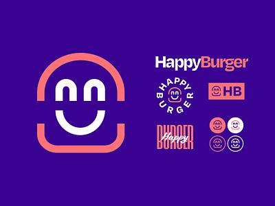 Happy Burger burger burger logo burger place cool logo happy happy logo minimal logo pink purple