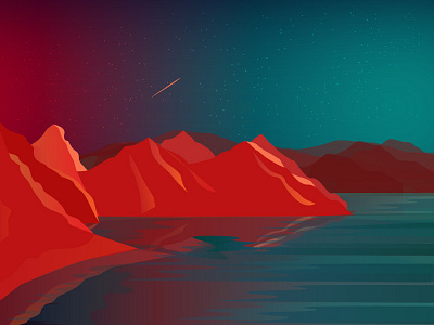 Landscape illustrator landscape mountains ocean synthwave