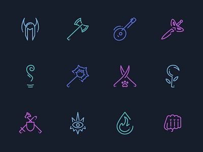 Icons Dungeons And Dragons Classes app blue game green icon icons illustration line roleplaying set vector