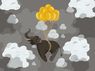 Flying Elefant 2d balloons character comic elefant elephant feeling illustration illustrator light vector