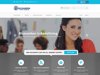 Homepage of BlueAmber blue blueamber company photoshop responsive design web design