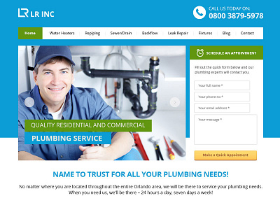 Lr Inc Plumbing Service Homepage blue business commercial form photoshop plumber responsive design service web design