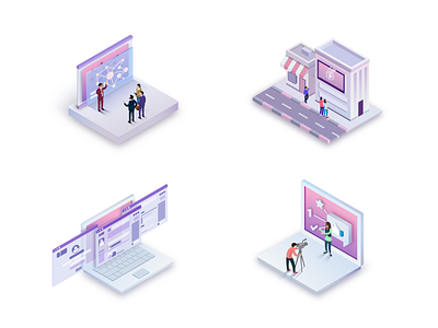 Isometric Illustration advertisement animated grid illustrations isometric purple screencast services testimonial