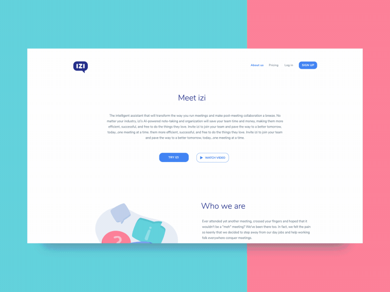 IZI - About Page design explainer icons illustration izi layout page studiotale ui ux video web