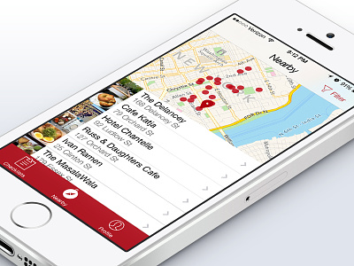 Thrillist App: Nearby View app ios ios7 iphone map restaurant tab bar thrillist venue