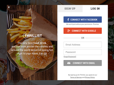 Thrillist Log In Form burger form log in modal sign up thrillist