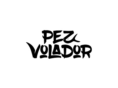 Pez Volador brush fish flying lettering logo mark negative rockband