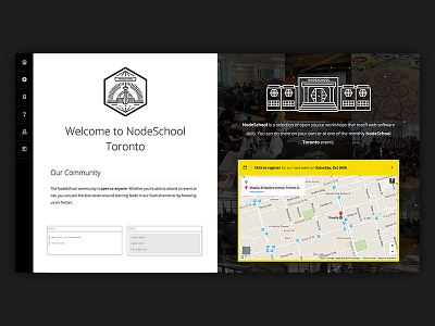 NodeSchool Toronto black node site ui website white yellow