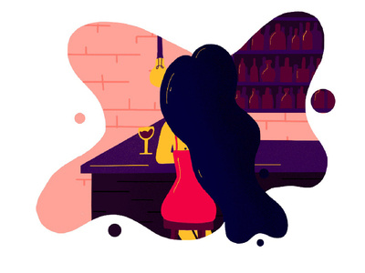 Bar Woman alcohol bar bubbles flat illustration friday night hair illustrate illustration texture wine woman