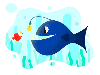 Fish blue fish flat design flat illustration illustrate illustration light ocean seaweed swimming wather