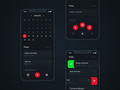 Reminder app app concept dark design manager minimal mobile red reminder task ui