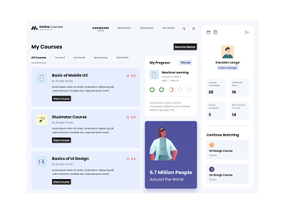 Online Courses card design card view course listing dashboard dashboard design design illustration listing logo online online course ui ui design uiux white base design