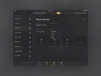 Guest-Waiter android app design application application design black design guest ios ios 11 luxury design luxury font restaurant restaurant table table booking tablet typography ui ui design uiux waiter