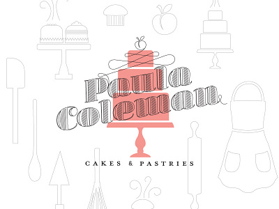 Paula Coleman // Cakes & Pastries apron bakery baking line art logo muffin peach rolling pin wedding cakes weddings whisk