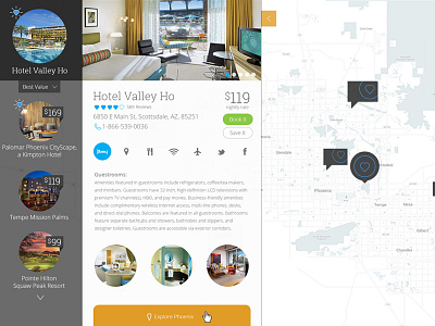 Reimagining the Hospitality Booking Experience booking explore flat ui hospitality hotel map search sidebar travel user interface website