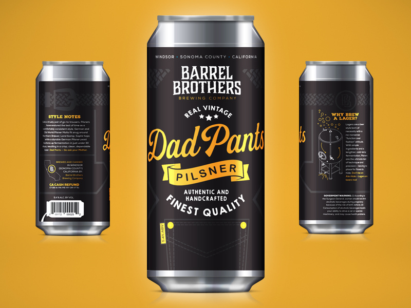 Barrel Brothers // Dad Pants Pilsner craft beer beer can beer branding vintage tallboy packaging label can brother brewery branding